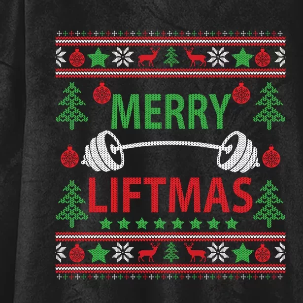 Merry Liftmas Ugly Christmas Sweater Gym Workout Hooded Wearable Blanket