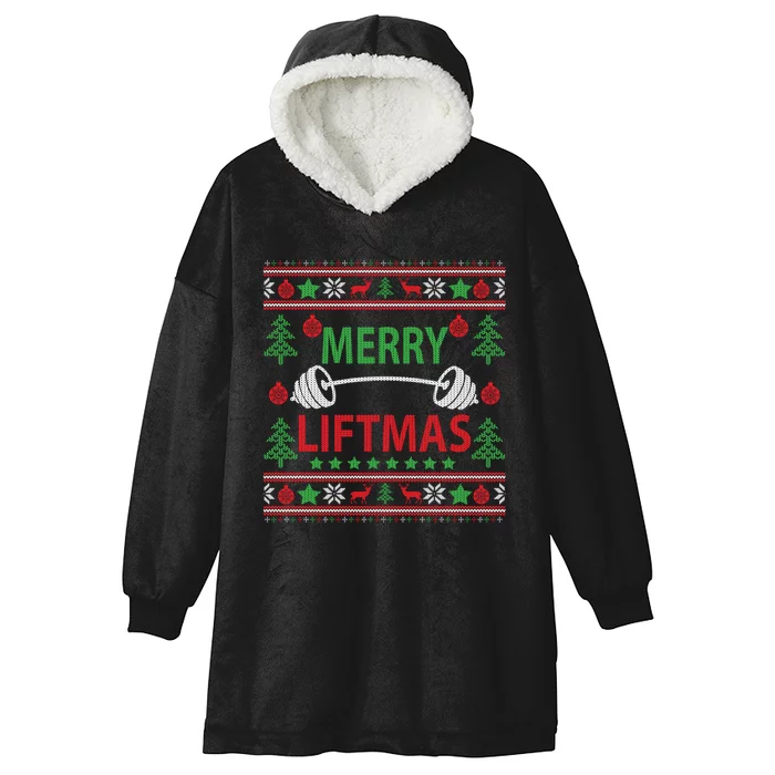 Merry Liftmas Ugly Christmas Sweater Gym Workout Hooded Wearable Blanket