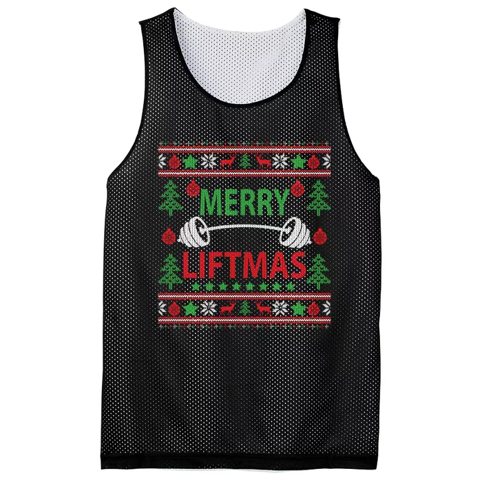 Merry Liftmas Ugly Christmas Sweater Gym Workout Mesh Reversible Basketball Jersey Tank