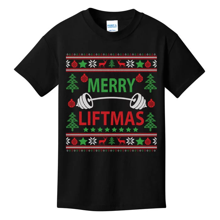 Merry Liftmas Ugly Christmas Sweater Gym Workout Kids T-Shirt