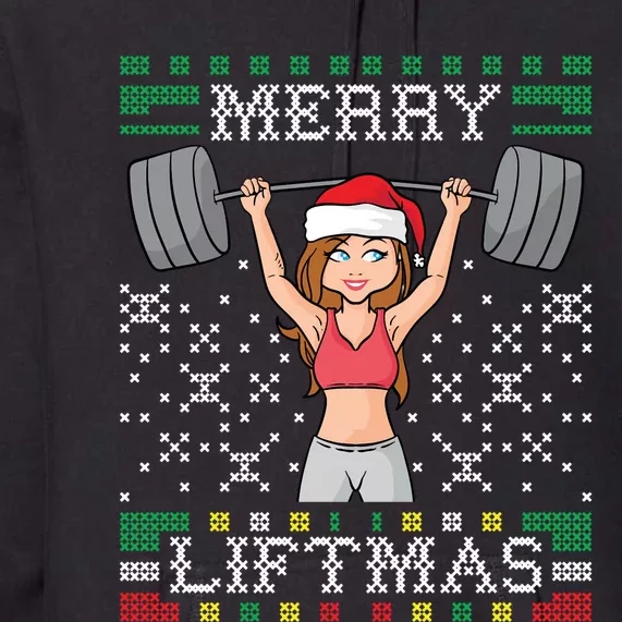 Merry Liftmas Ugly Christmas Sweater Miss Santa Gym Workout Premium Hoodie