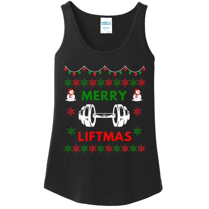 Merry Liftmas Ugly Christmas Sweater Gym Gift Ladies Essential Tank