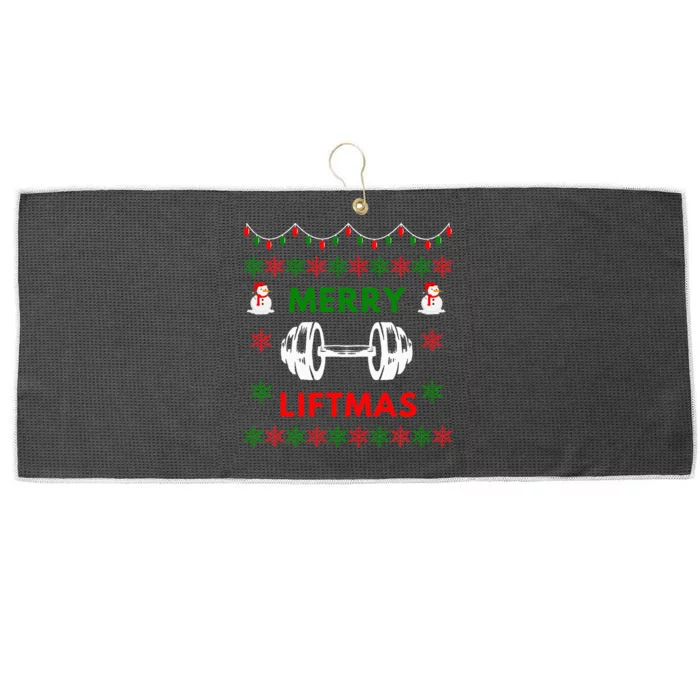 Merry Liftmas Ugly Christmas Sweater Gym Gift Large Microfiber Waffle Golf Towel