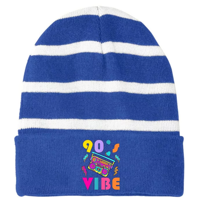 Music Lover Vintage 90s Vibe 90s I Heart The Nineties Striped Beanie with Solid Band