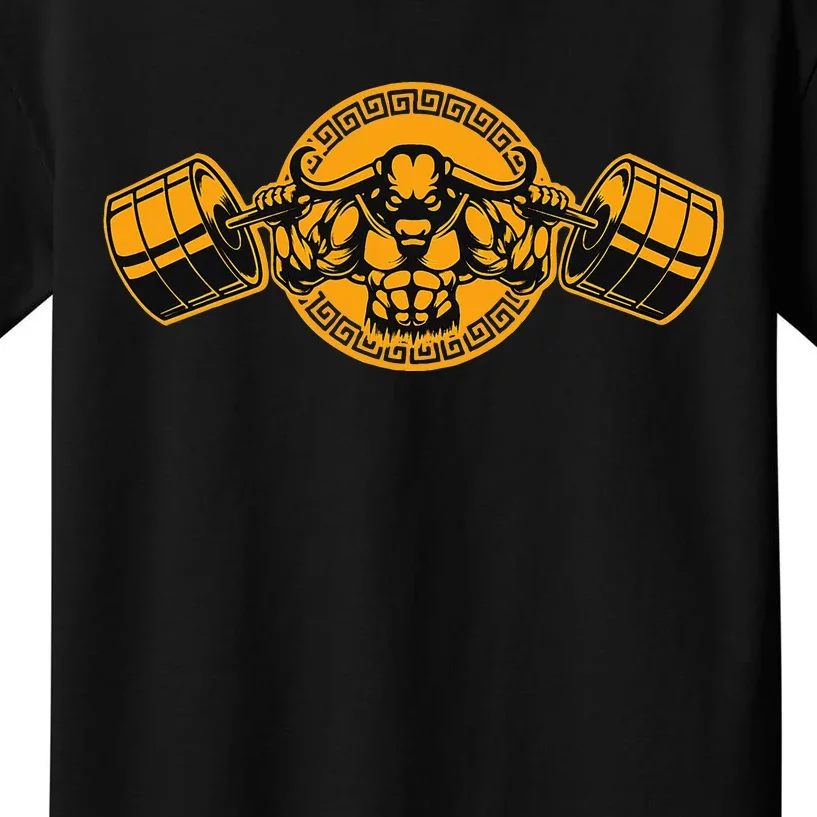 Minotaur Lifts Weights Fitness Workout At Gym Minotaur Kids T-Shirt