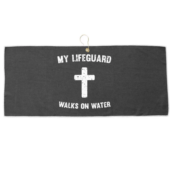 My Lifeguard Walks On Water funny gift for swim Large Microfiber Waffle Golf Towel