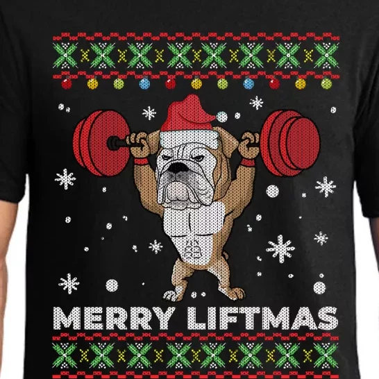 Merry Liftmas Weightlifting And English Bulldog Ugly Sweater Great Gift Pajama Set