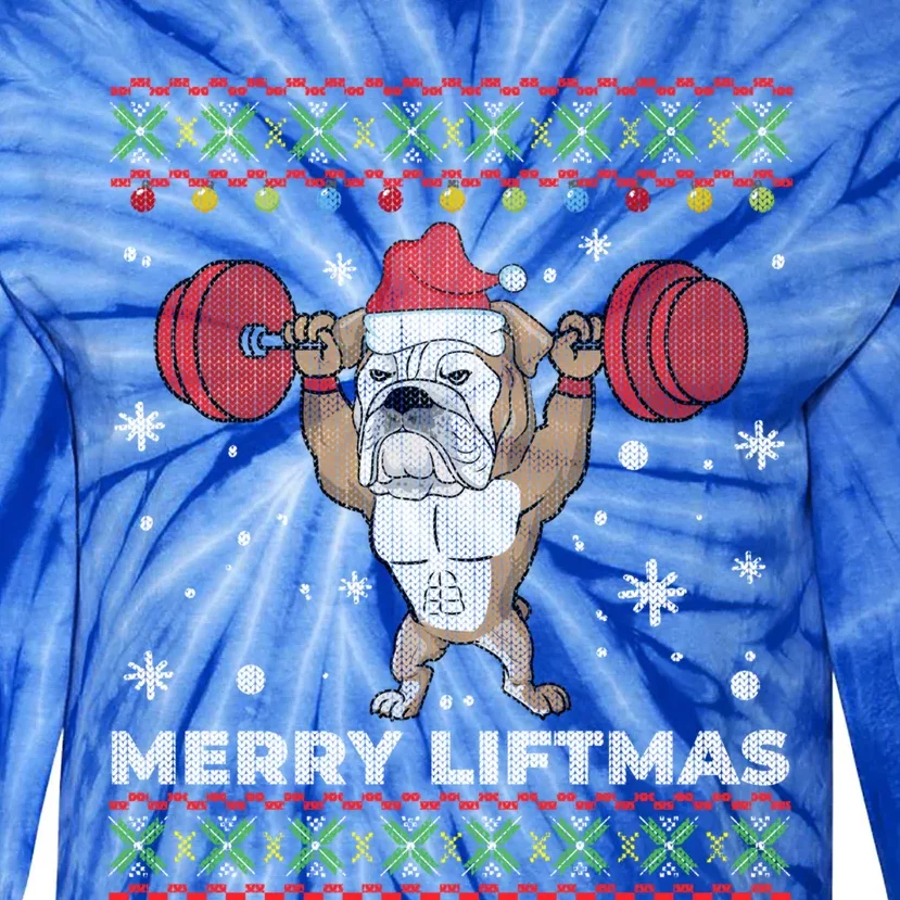 Merry Liftmas Weightlifting And English Bulldog Ugly Sweater Great Gift Tie-Dye Long Sleeve Shirt