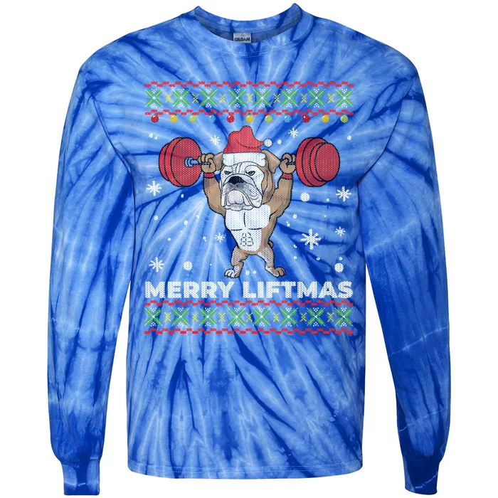 Merry Liftmas Weightlifting And English Bulldog Ugly Sweater Great Gift Tie-Dye Long Sleeve Shirt