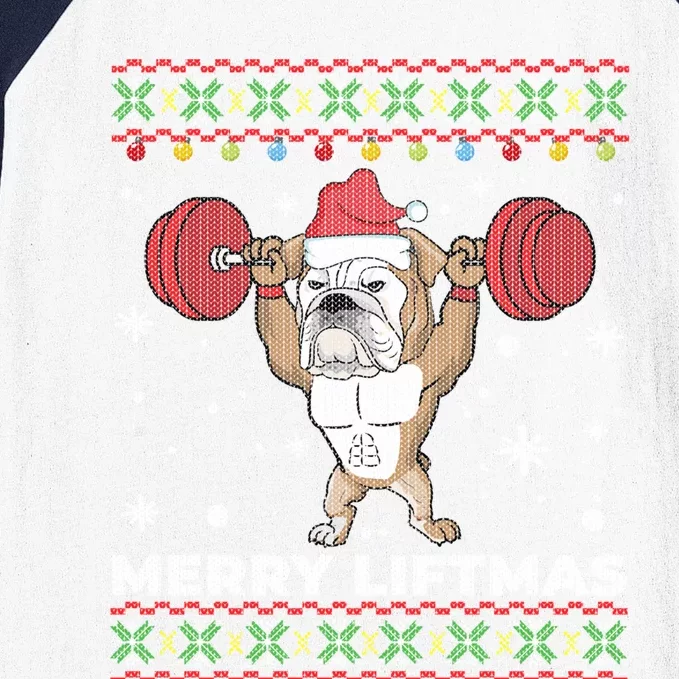 Merry Liftmas Weightlifting And English Bulldog Ugly Sweater Great Gift Baseball Sleeve Shirt