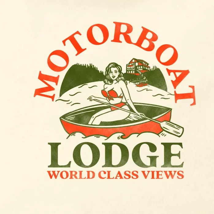 Motorboat Lodge World Class Views. Funny Retro Canoe Pinup Zip Tote Bag