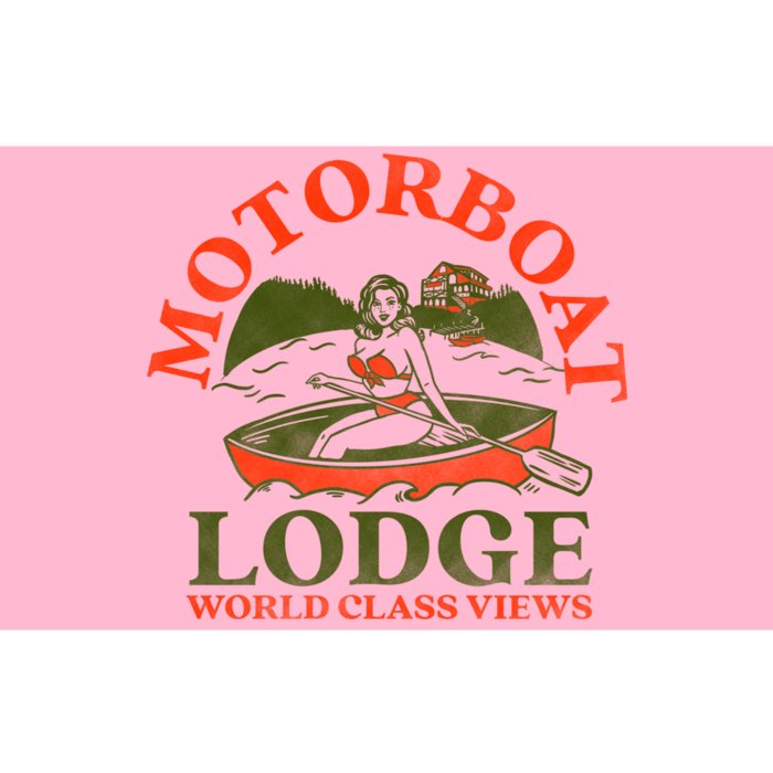 Motorboat Lodge World Class Views. Funny Retro Canoe Pinup Bumper Sticker