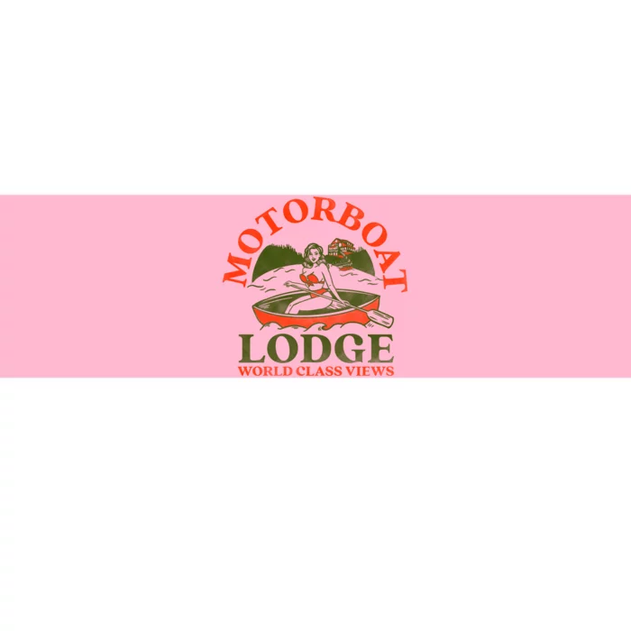 Motorboat Lodge World Class Views. Funny Retro Canoe Pinup Bumper Sticker