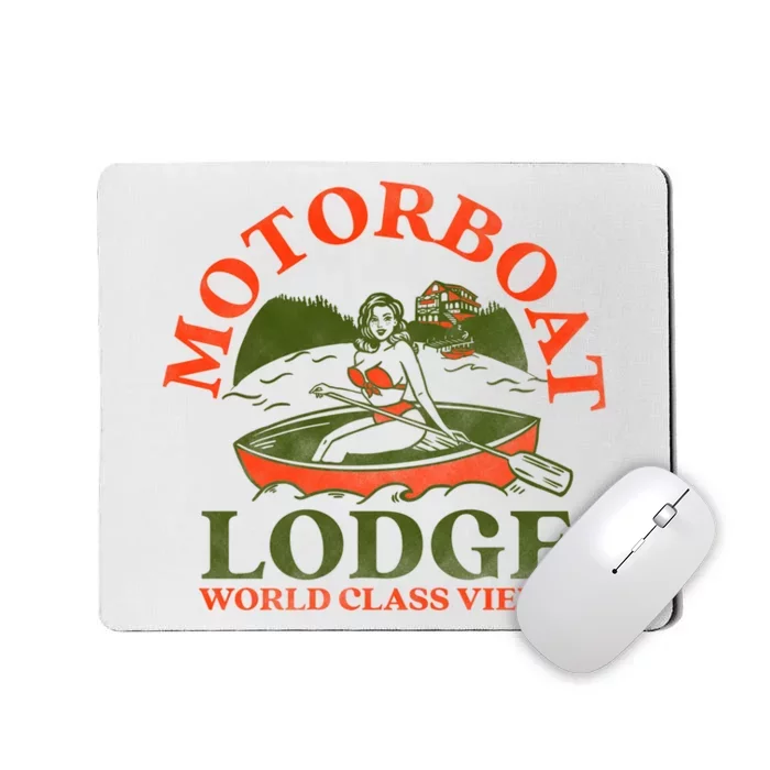 Motorboat Lodge World Class Views. Funny Retro Canoe Pinup Mousepad