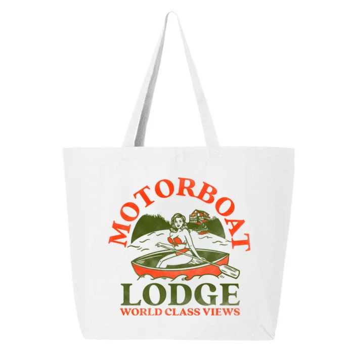 Motorboat Lodge World Class Views. Funny Retro Canoe Pinup 25L Jumbo Tote