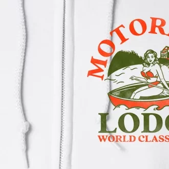 Motorboat Lodge World Class Views. Funny Retro Canoe Pinup Full Zip Hoodie