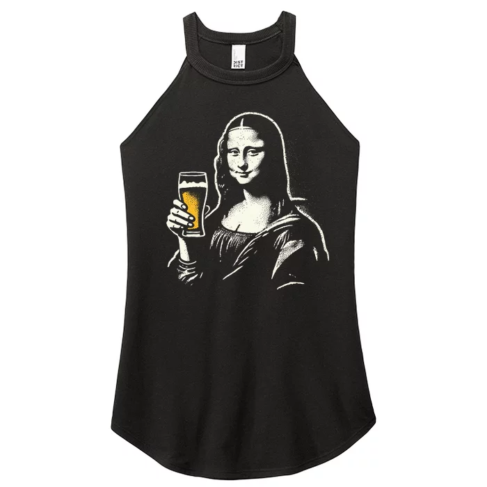 Mona Lisa With Beer Bar Pub Crawl Party Women’s Perfect Tri Rocker Tank