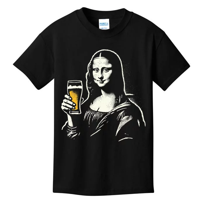 Mona Lisa With Beer Bar Pub Crawl Party Kids T-Shirt