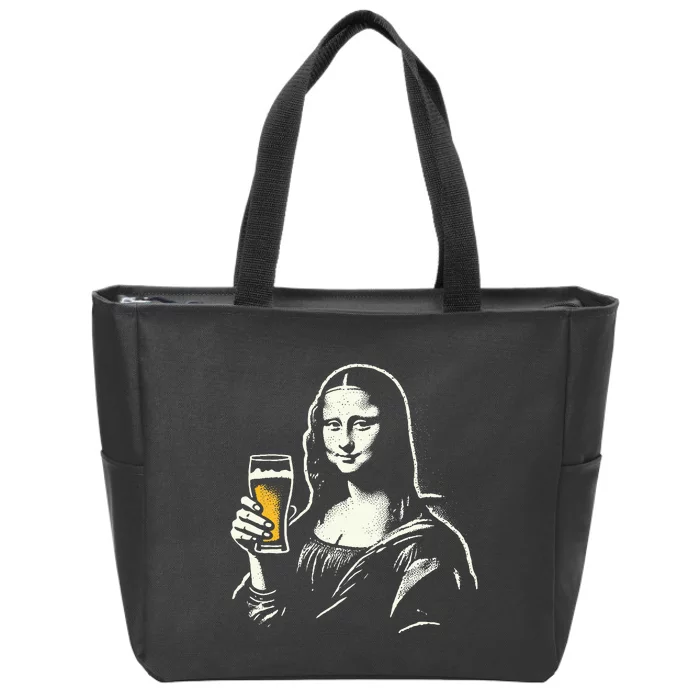 Mona Lisa With Beer Bar Pub Crawl Party Zip Tote Bag