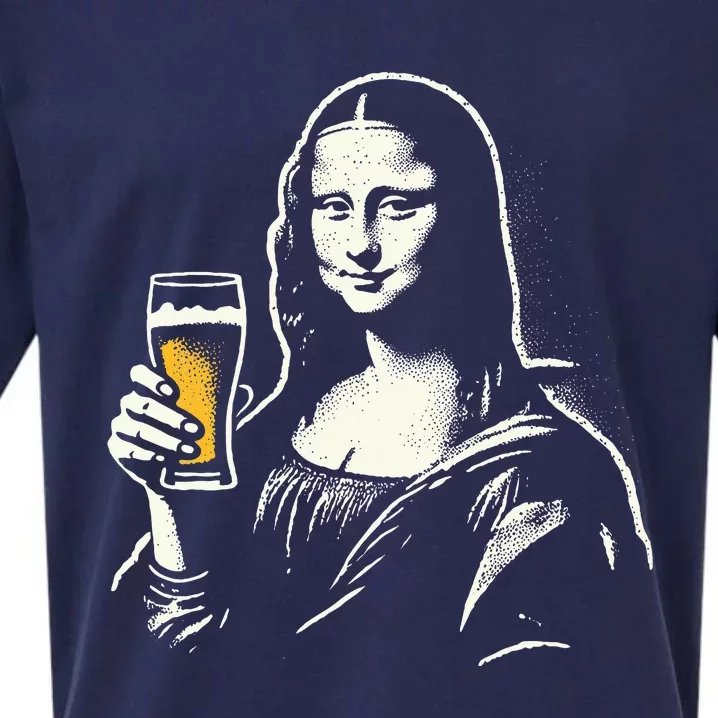 Mona Lisa With Beer Bar Pub Crawl Party Sueded Cloud Jersey T-Shirt