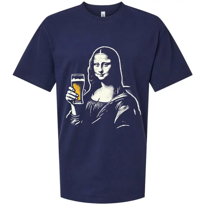 Mona Lisa With Beer Bar Pub Crawl Party Sueded Cloud Jersey T-Shirt