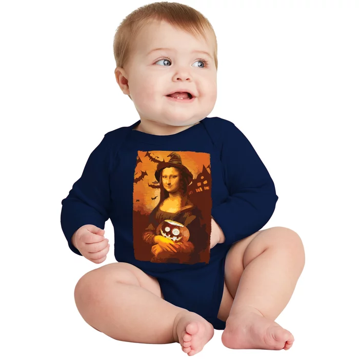 Mona Lisa With Pumpkin Halloween For Art Teacher Mona Lisa Baby Long Sleeve Bodysuit