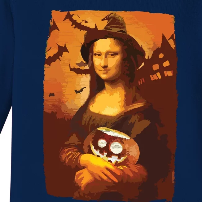 Mona Lisa With Pumpkin Halloween For Art Teacher Mona Lisa Baby Long Sleeve Bodysuit