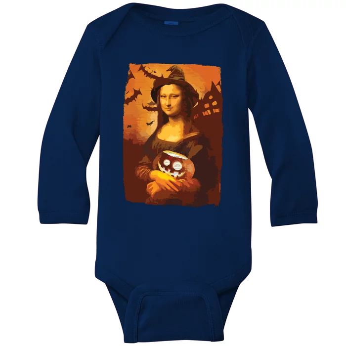 Mona Lisa With Pumpkin Halloween For Art Teacher Mona Lisa Baby Long Sleeve Bodysuit