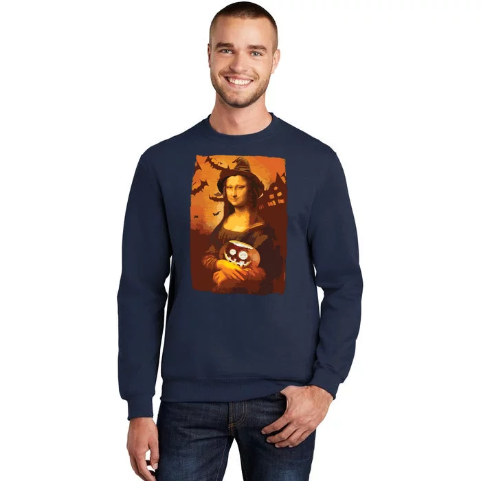 Mona Lisa With Pumpkin Halloween For Art Teacher Mona Lisa Tall Sweatshirt