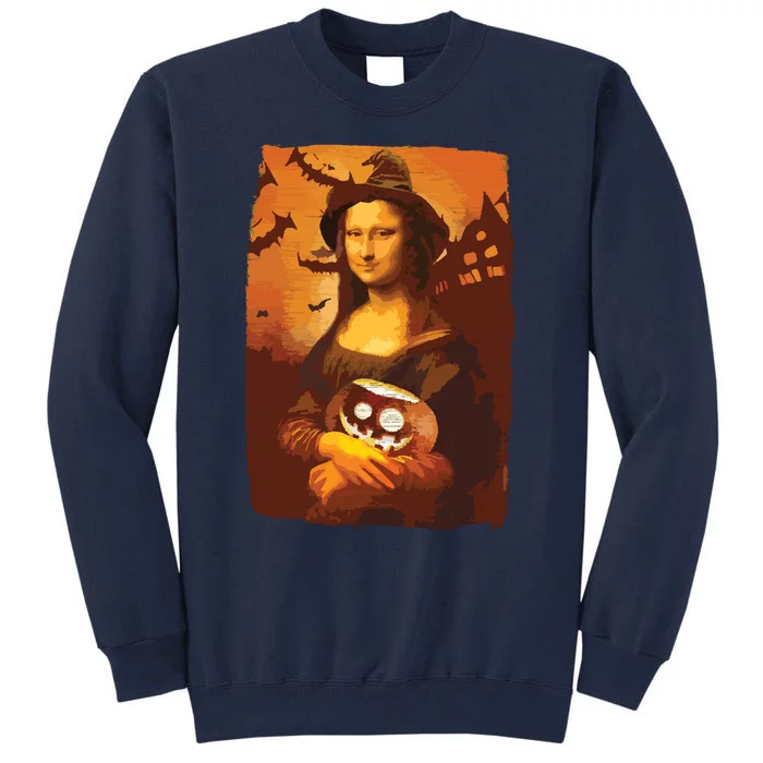 Mona Lisa With Pumpkin Halloween For Art Teacher Mona Lisa Tall Sweatshirt