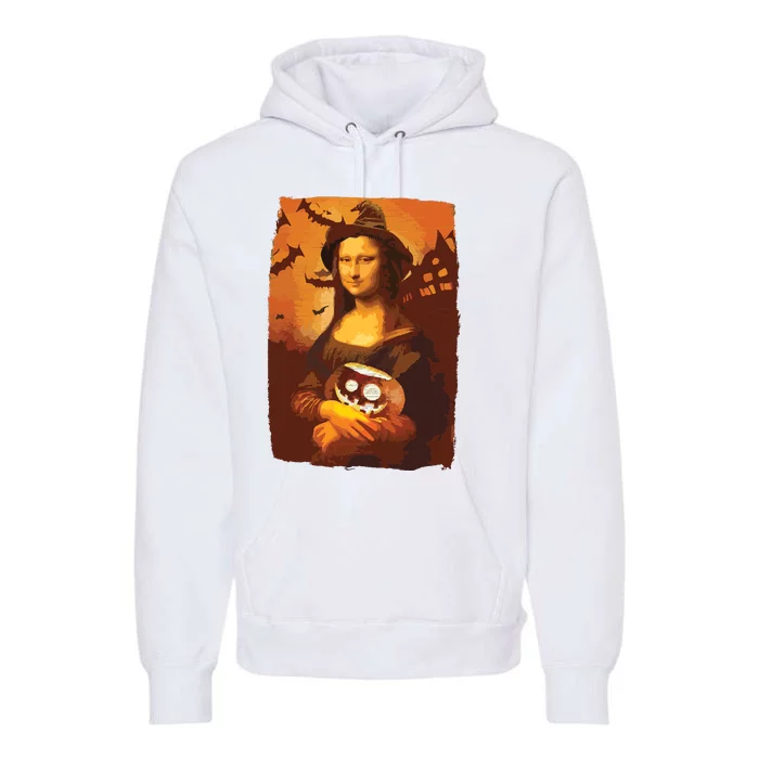 Mona Lisa With Pumpkin Halloween For Art Teacher Mona Lisa Premium Hoodie