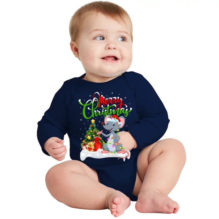 Mouse Lover Xmas Decorations Santa Mouse Christmas Cute Gift Baby Long Sleeve Bodysuit