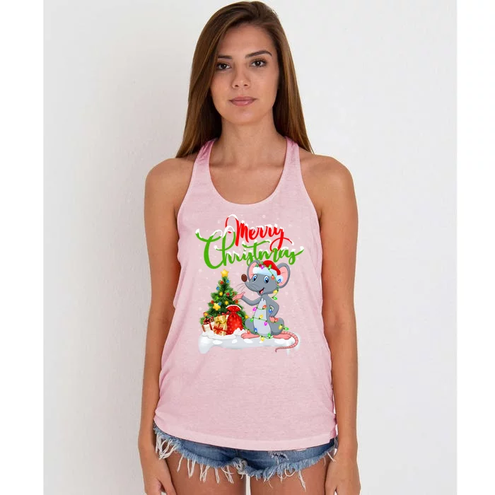 Mouse Lover Xmas Decorations Santa Mouse Christmas Gift Women's Knotted Racerback Tank