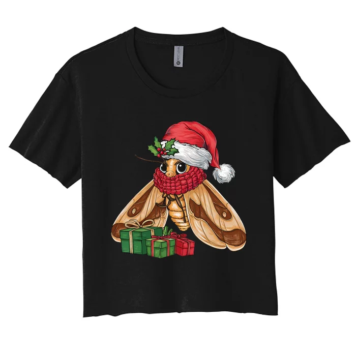 Moth Lover Xmas Holiday Santa Moth Christmas Women's Crop Top Tee