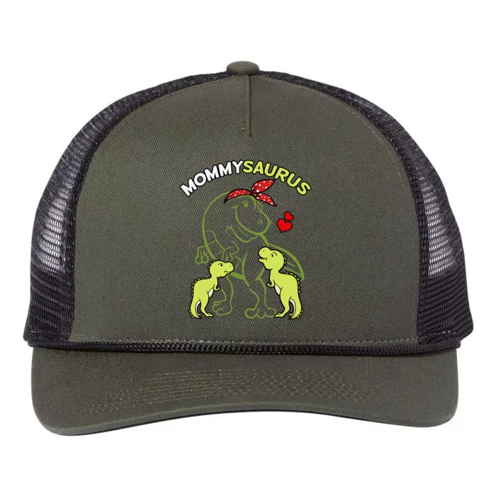 Mommysaurus Mommy 2 Child Dinosaur Mom Mothers Day Retro Rope Trucker Hat Cap