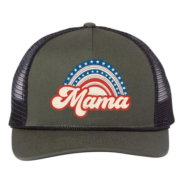 Mama Mini 4th of July USA Flag Rainbow Mom Daughter Matching Retro Rope Trucker Hat Cap