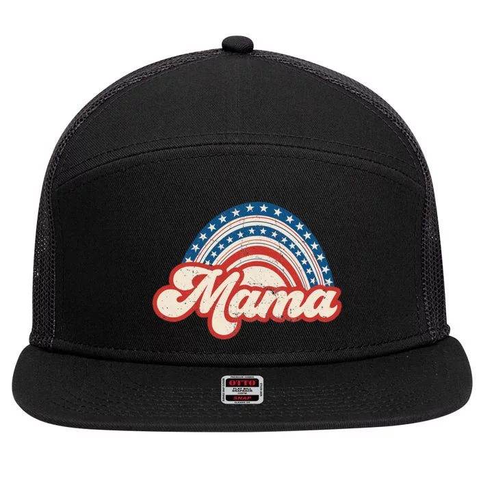 Mama Mini 4th of July USA Flag Rainbow Mom Daughter Matching 7 Panel Mesh Trucker Snapback Hat