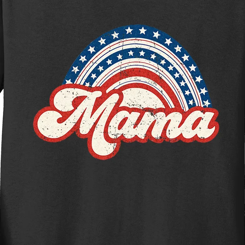 Mama Mini 4th Of July USA Flag Rainbow Mom Daughter Matching Kids Long Sleeve Shirt