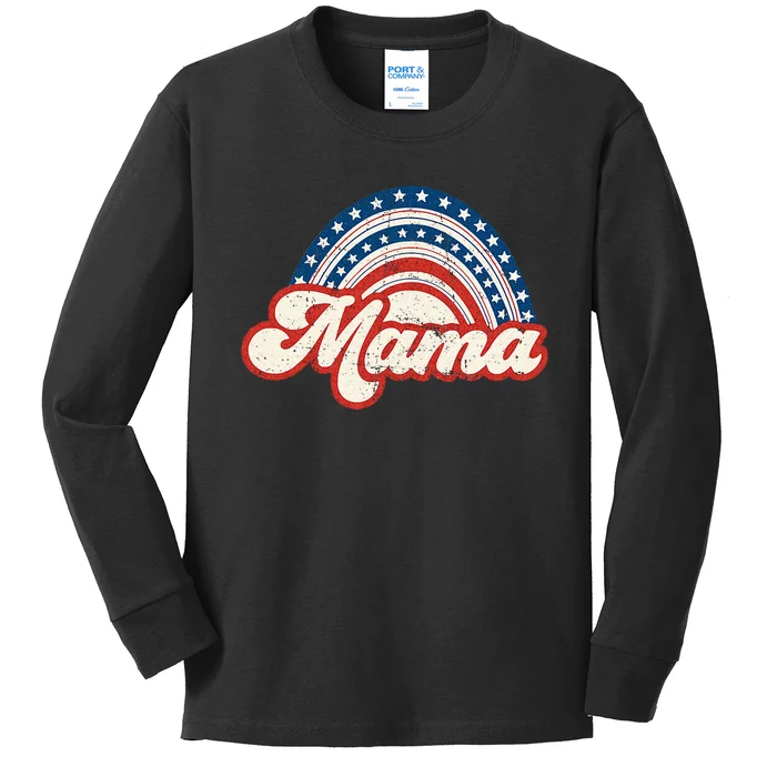 Mama Mini 4th Of July USA Flag Rainbow Mom Daughter Matching Kids Long Sleeve Shirt