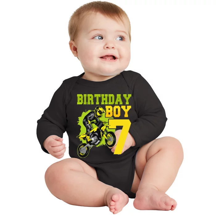 Motocross MX 7th Gift 7 Year Old Dirt Bike Birthday Party Baby Long Sleeve Bodysuit