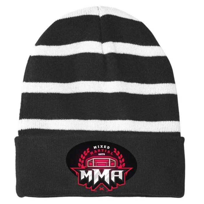 MMA - Mix Martial Arts Logo Striped Beanie with Solid Band