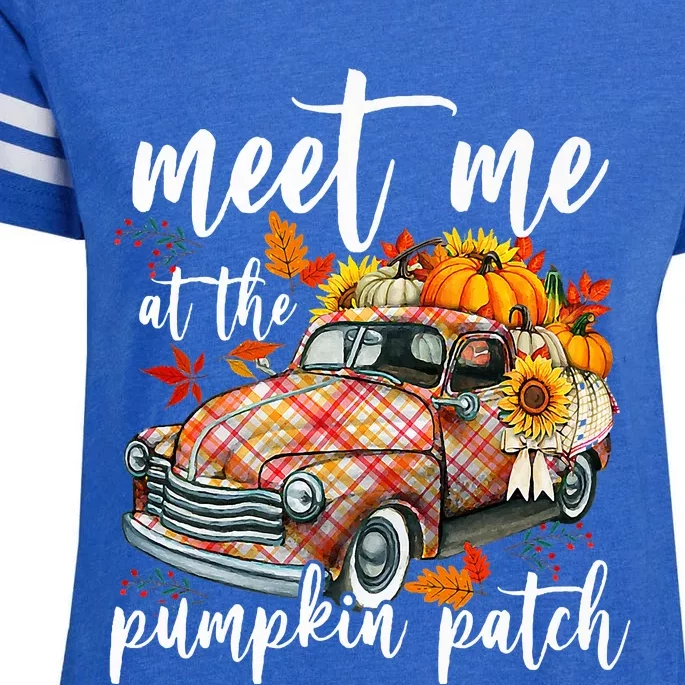 Meet Me At The Pumpkin Patch Funny Halloween Thanksgiving Enza Ladies Jersey Football T-Shirt