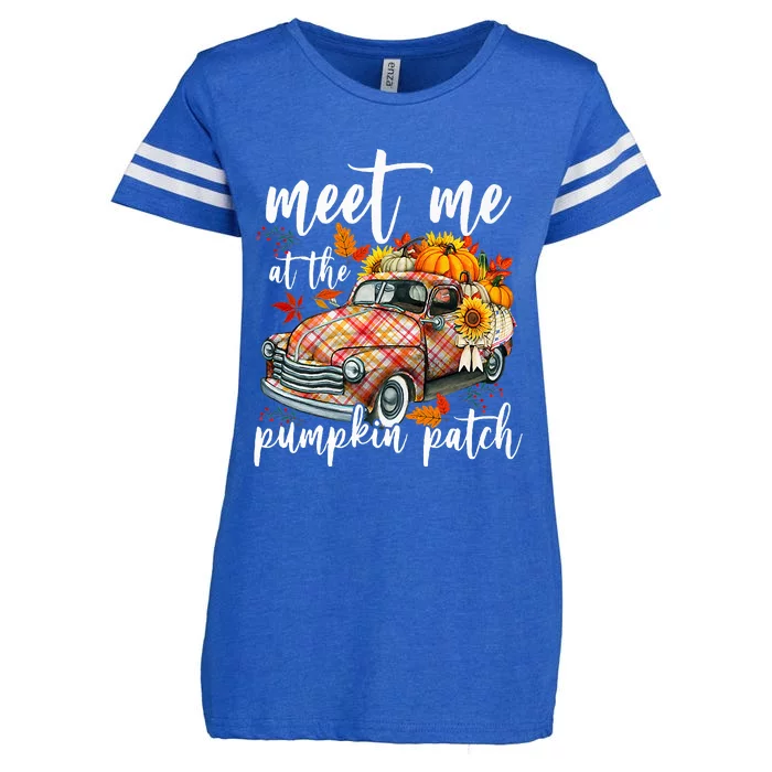 Meet Me At The Pumpkin Patch Funny Halloween Thanksgiving Enza Ladies Jersey Football T-Shirt