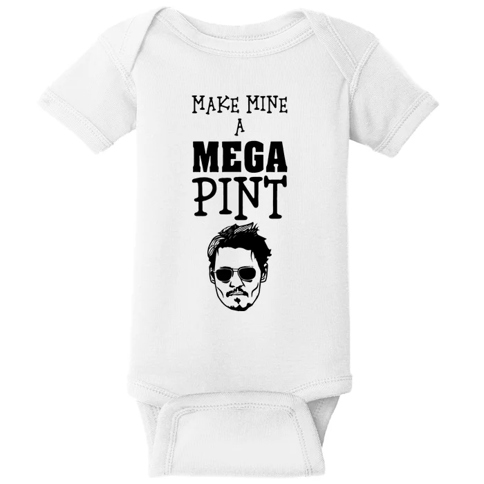 Make Mine A Mega Pint Funny Johnny Depp Baby Bodysuit