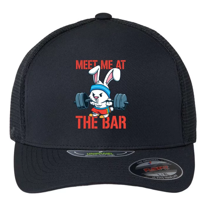 Meet Me At The Bar Rabbit Fitness Bunny Shoulder Shrug Gym Gift Flexfit Unipanel Trucker Cap