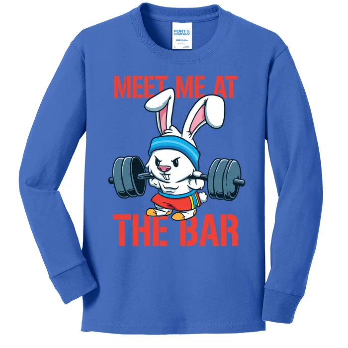 Meet Me At The Bar Rabbit Fitness Bunny Shoulder Shrug Gym Gift Kids Long Sleeve Shirt