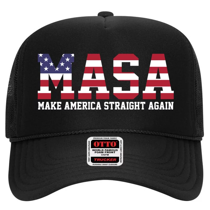 MASA Make America Straight Again USA Flag High Crown Mesh Trucker Hat