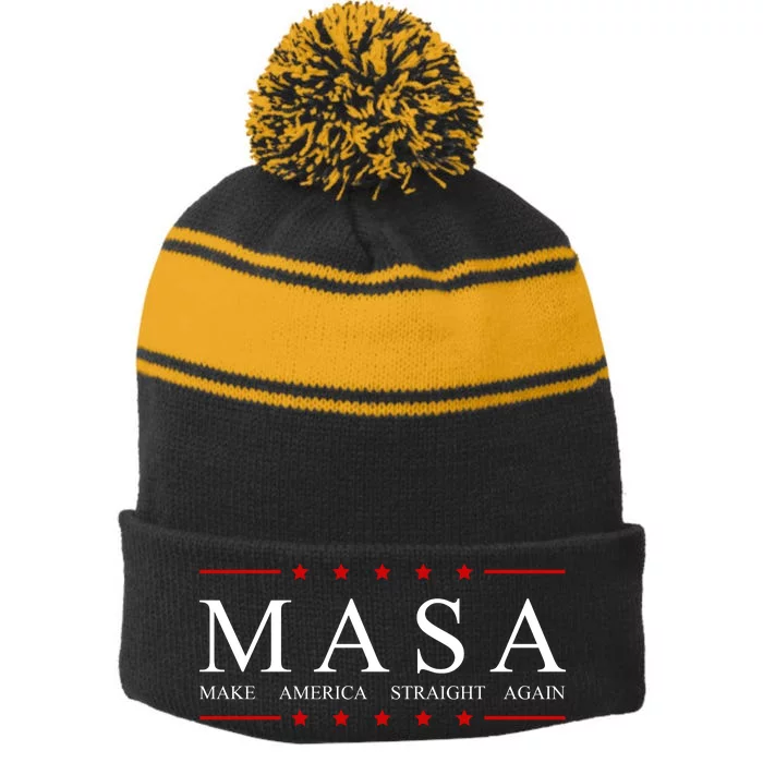 MASA Make America Straight Again Logo Stripe Pom Pom Beanie