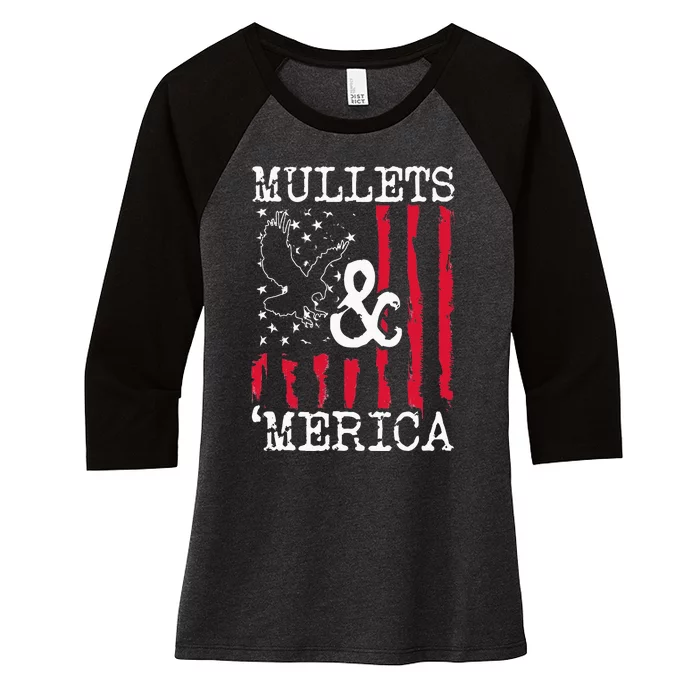 MULLET MULLETS AND MERICA MEN GIFT Women's Tri-Blend 3/4-Sleeve Raglan Shirt