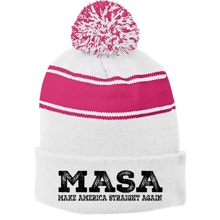 MASA Make America Straight Again Stripe Pom Pom Beanie